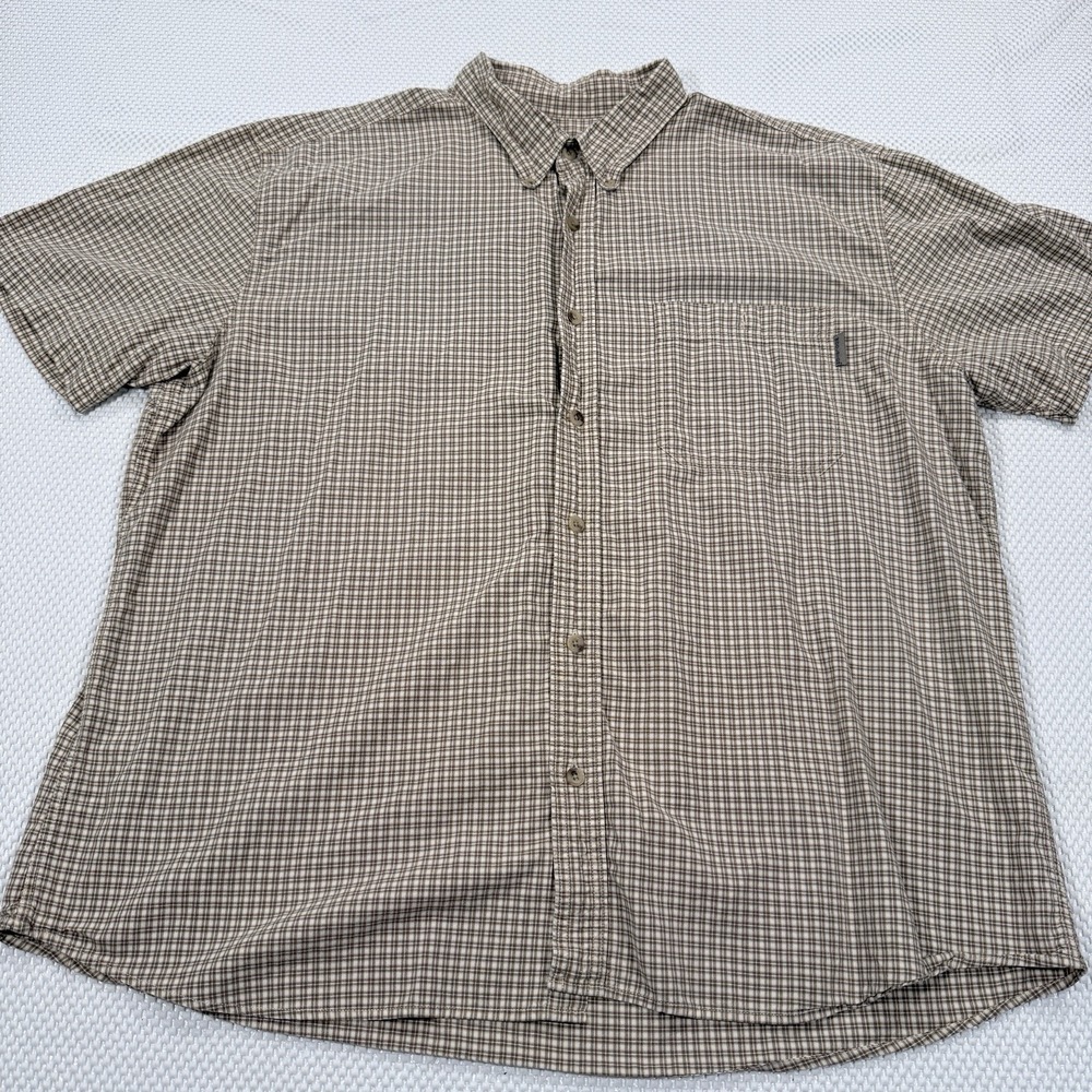 Woolrich Mens XXL Brown Plaid Short Sleeve Button Down Shirt Outdoor Casual